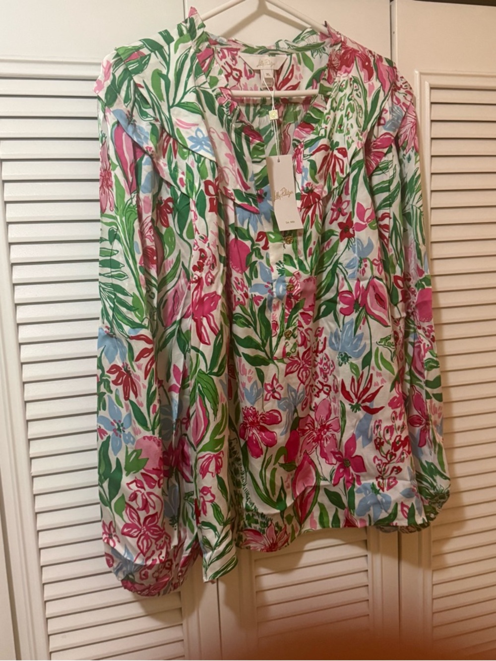Lilly Pulitzer Floral Button-Front Blouse in Pink Green Blue
